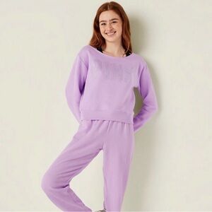 Victoria’s Secret Lounge Lavender Studded Pink Logo Sweatshirt/Sweatpants SET